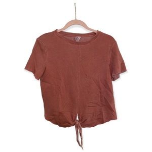 H&M Divided Dark Pink/Red Tied Crop Short Sleeve T-Shirt